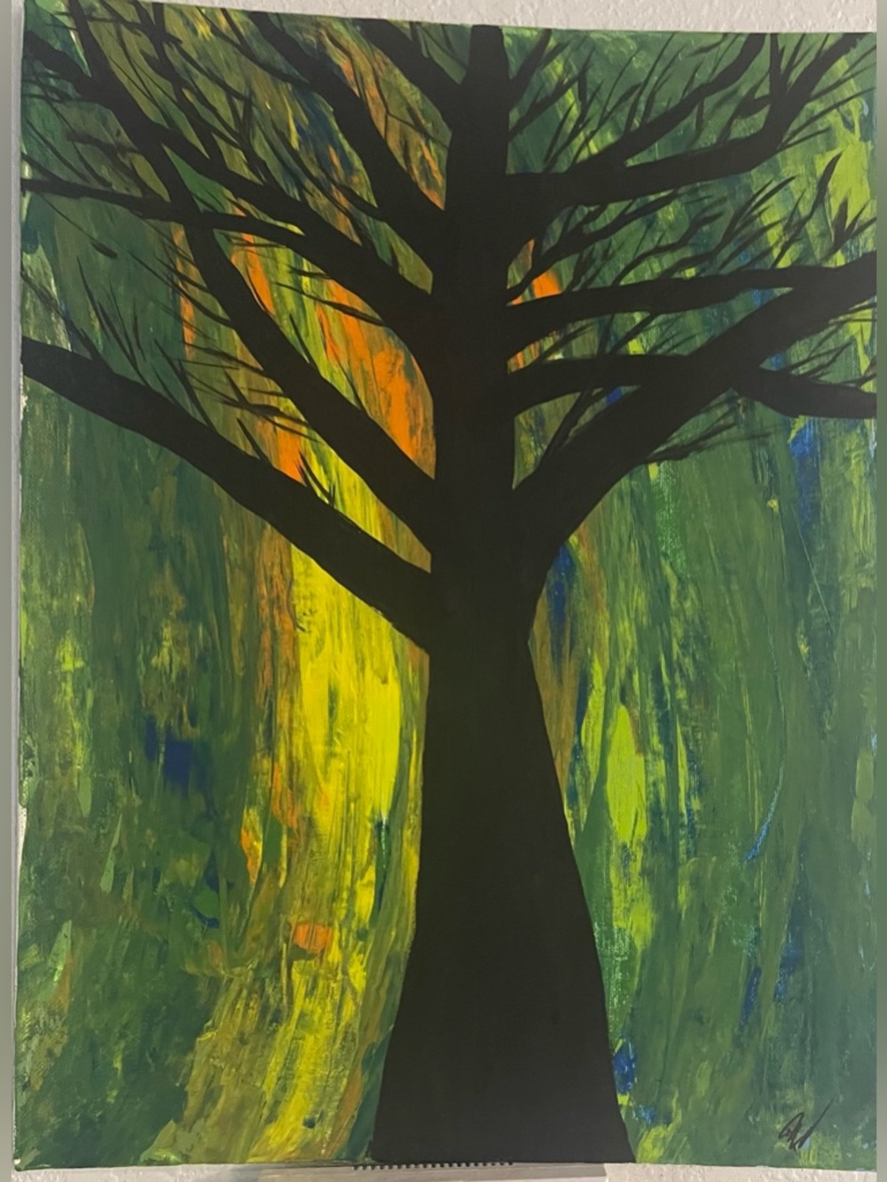 Black Tree w/Multicolor Background Acrylic Painting on Canvas